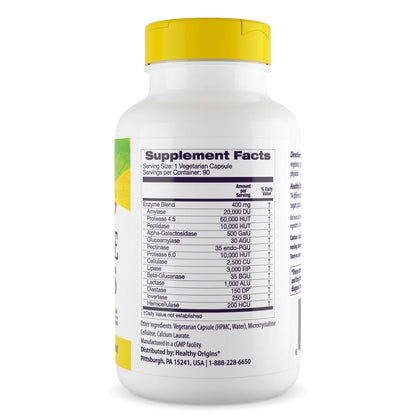 Healthy Origins Digestive Enzymes, 90 Veggie Capsules - Broad Spectrum, Multi-Enzyme Blend with Protease, Amylase & Lipase - Supports GI Comfort, - PrimeBioHealth - canada supplements