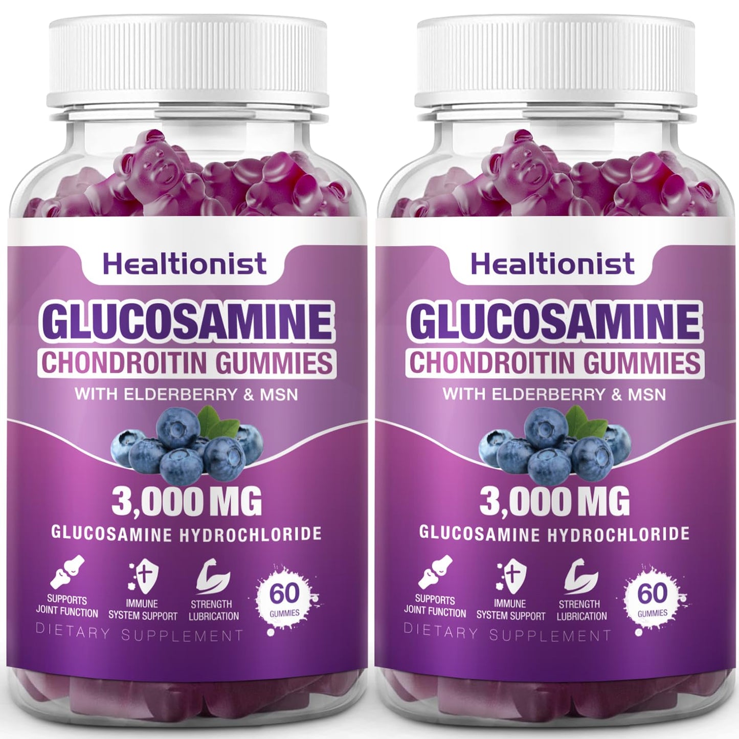 Healtionist 2 Packs 3000mg Glucosamine Chondroitin Gummies with MSM & Elderberry - PrimeBioHealth - canada supplements