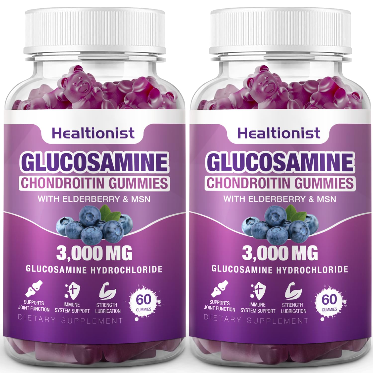 Healtionist 2 Packs 3000mg Glucosamine Chondroitin Gummies with MSM & Elderberry - PrimeBioHealth - canada supplements