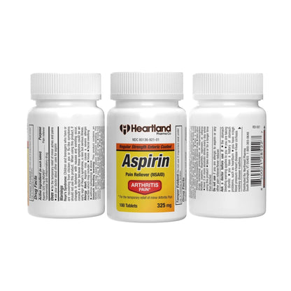 Heartland Pharma Aspirin 325mg Enteric Coated Tablets | Original Strength NSAID Pain Reliever & Fever Reducer | Joint Pain Relief for Arthritis | Child-Resistant Safety Cap | Made in USA | 100 Count - PrimeBioHealth - canada supplements