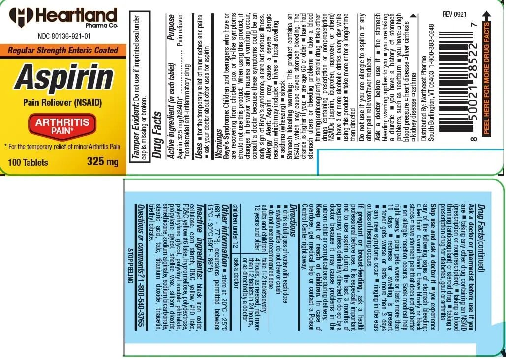 Heartland Pharma Aspirin 325mg Enteric Coated Tablets | Original Strength NSAID Pain Reliever & Fever Reducer | Joint Pain Relief for Arthritis | Child-Resistant Safety Cap | Made in USA | 100 Count - PrimeBioHealth - canada supplements