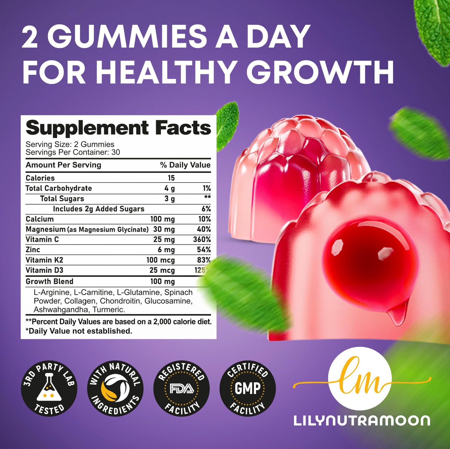 Height Growth Gummies for Kids & Teens - Calcium, Vitamin D3 + K2, Zinc, Magnesium, L-Arginine, Vitamin C - Multivitamin for Teen Boys & Girls - Grow Taller Supplement for Kids Height - 60 Gummies - PrimeBioHealth - canada supplements