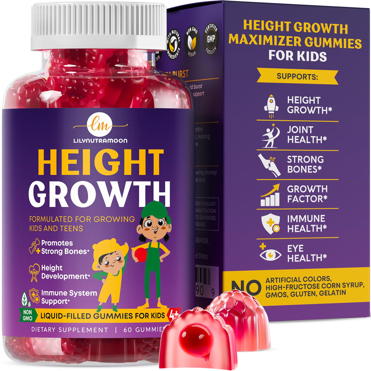 Height Growth Gummies for Kids & Teens - Calcium, Vitamin D3 + K2, Zinc, Magnesium, L-Arginine, Vitamin C - Multivitamin for Teen Boys & Girls - Grow Taller Supplement for Kids Height - 60 Gummies - PrimeBioHealth - canada supplements
