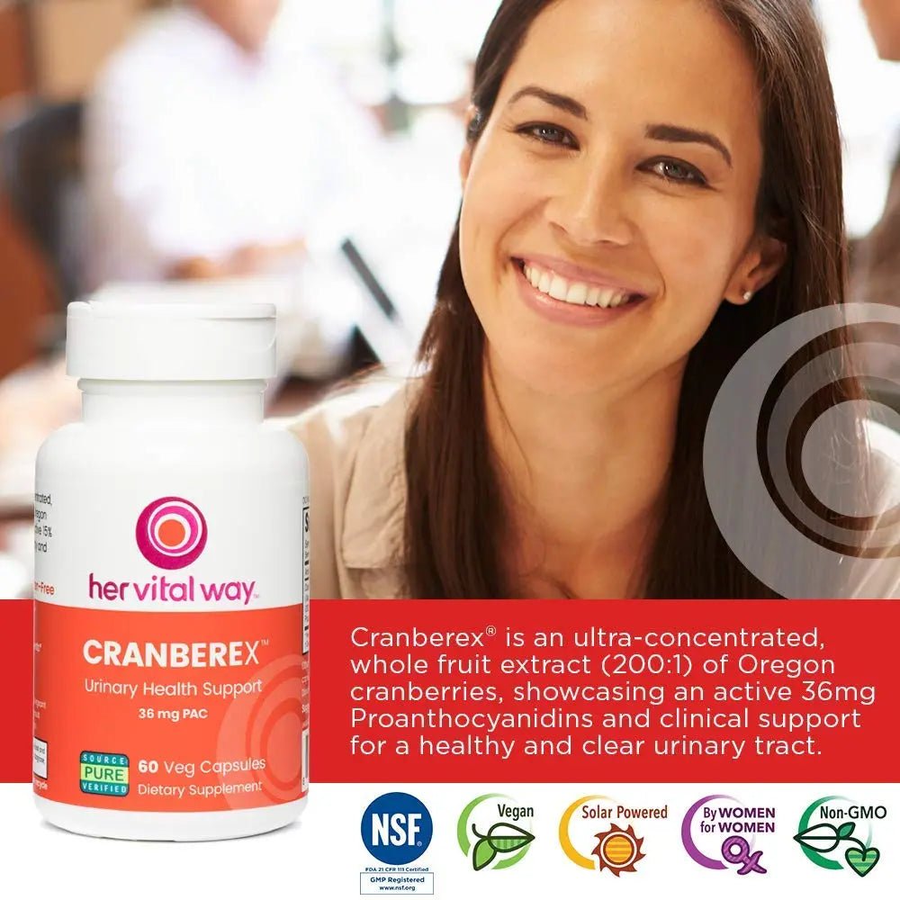her vital way Cranberex - Cranberry Pills for Women and Men - Cranberry Supplement with 36mg PAC - Cranberry Extract Capsules for Urinary Tract Health and Kidney Care - 60 Veg Capsules - PrimeBioHealth - canada supplements