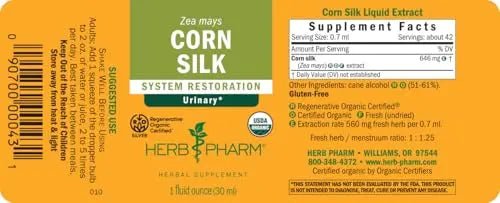Herb Pharm Certified Organic Corn Silk Liquid Extract for Urinary System Support, 1 Fl Oz - PrimeBioHealth - canada supplements