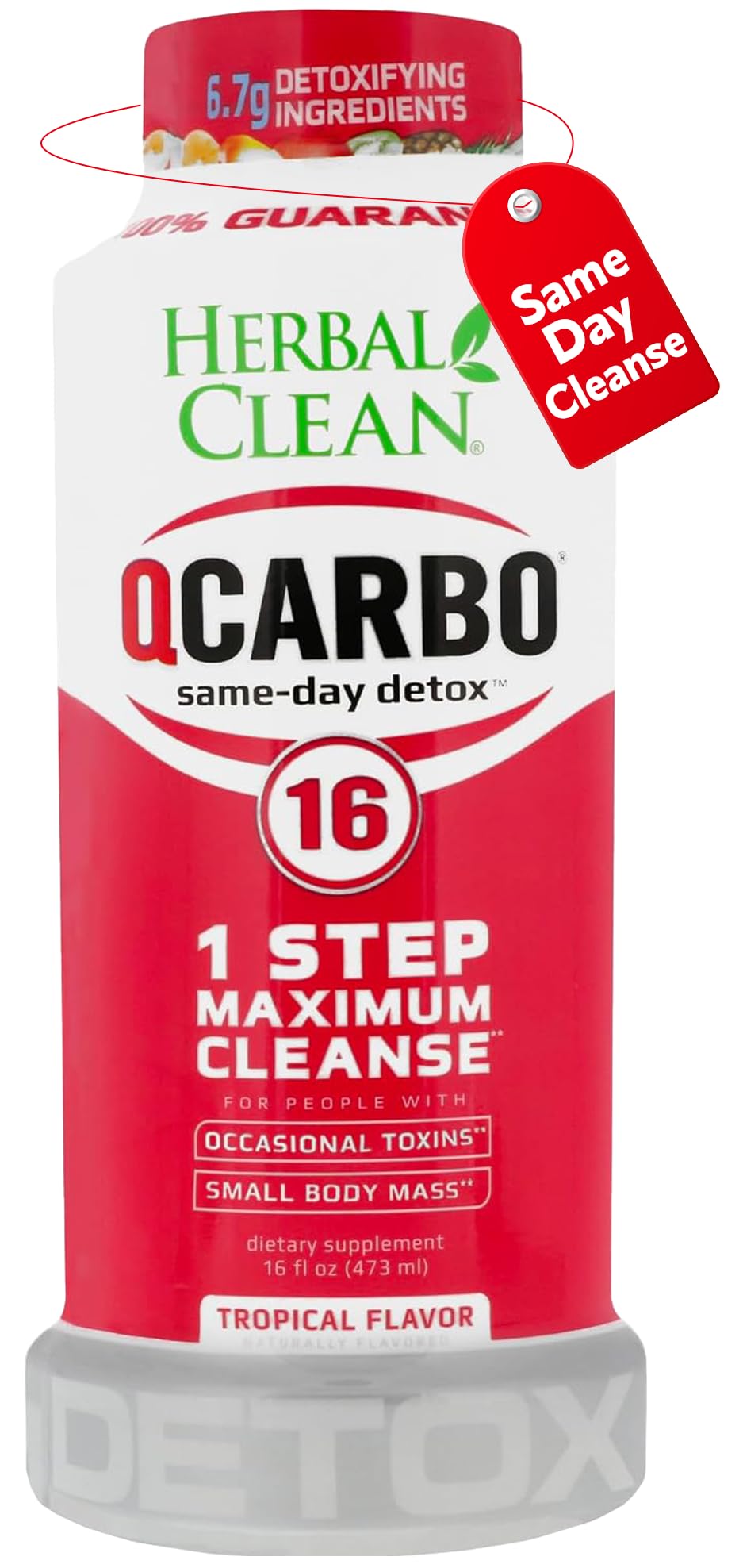 Herbal Clean Qcarbo16 Same-Day Detox Cleanse Drink (16 fl oz) - Tropical Flavor Full Body Cleanse* Detox Drink for Moderate Toxin Level* - PrimeBioHealth - canada supplements