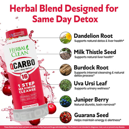 Herbal Clean Qcarbo16 Same-Day Detox Cleanse Drink (16 fl oz) - Tropical Flavor Full Body Cleanse* Detox Drink for Moderate Toxin Level* - PrimeBioHealth - canada supplements