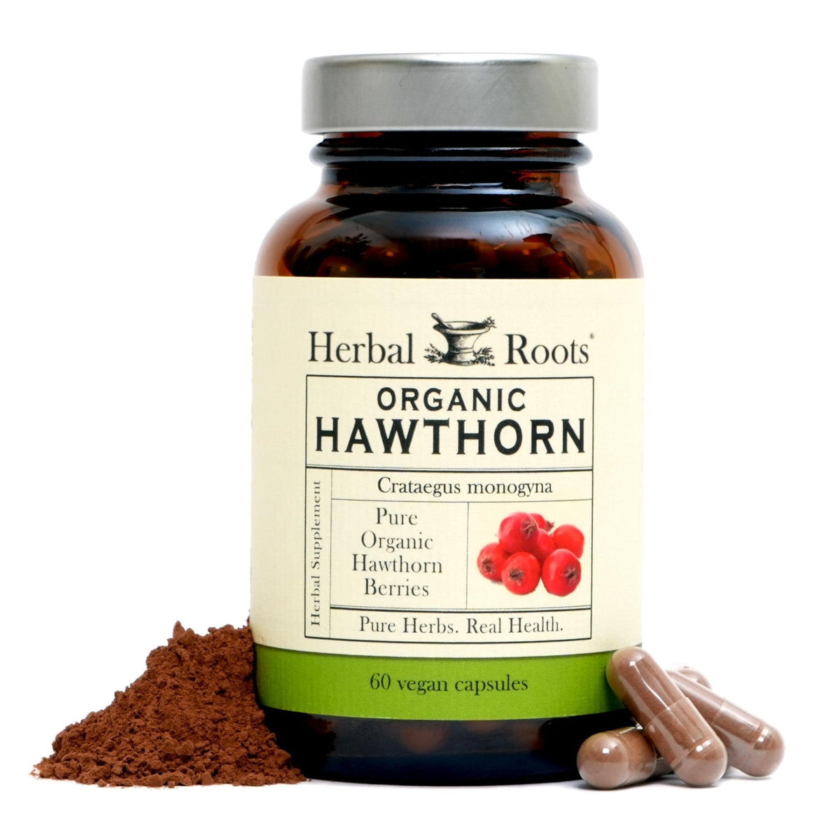 Herbal Roots Organic Hawthorn Berry Capsules | Extra Strength 1,200mg per Serving | 60 Vegan Capsules - PrimeBioHealth - canada supplements