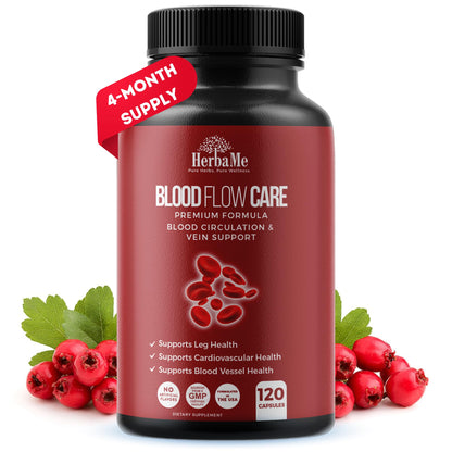 HerbaMe Blood Circulation Supplement, 120 Capsules, Supports Leg Vein, Heart, Vessels and Cardiovascular Health with Niacin, L-Arginine, Ginger, Cayenne Pepper - PrimeBioHealth - canada supplements