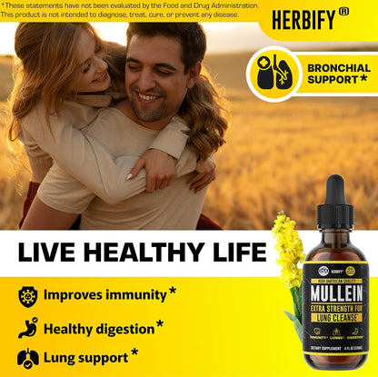 HERBIFY Bundle Lions Mane Capsules & Mullein Drops - Daily Supplement for Memory, Focus, Clarity & Powerful Lung Cleanse Support - PrimeBioHealth - canada supplements