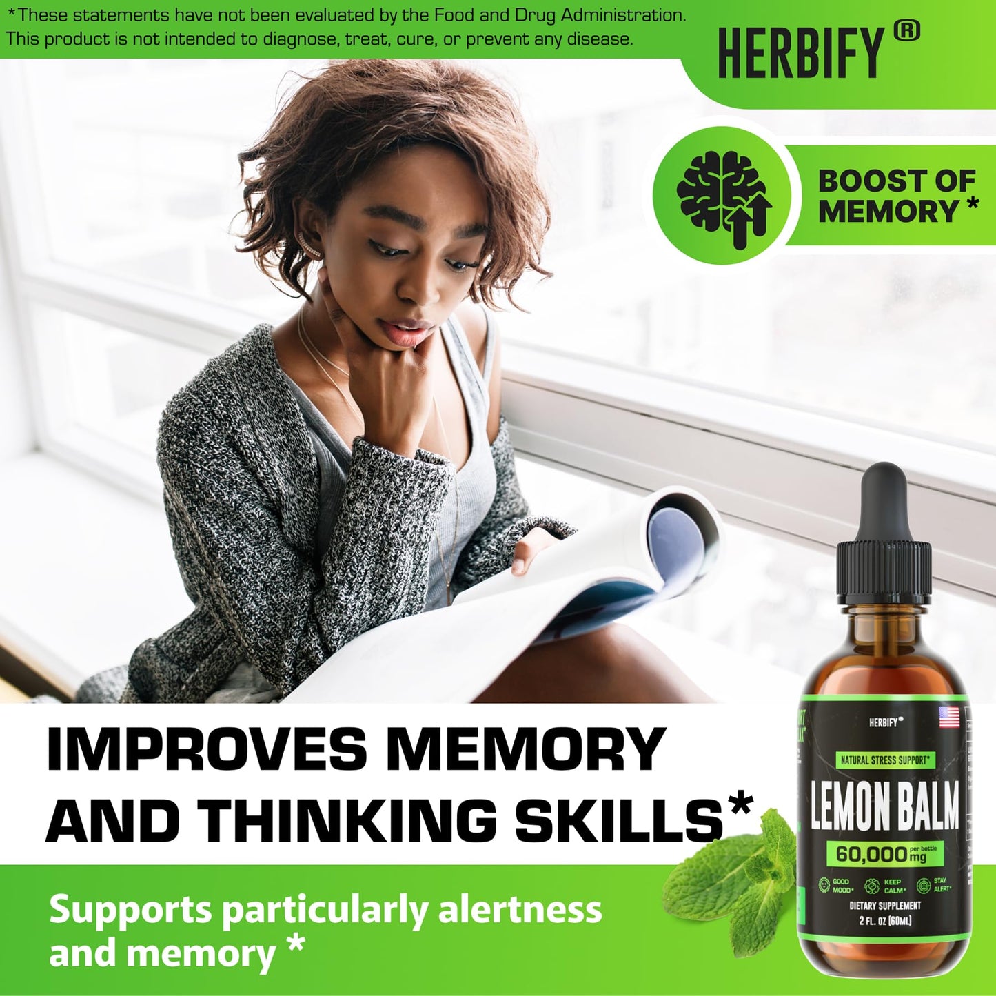 HERBIFY Lemon Balm Tincture - Melissa Officinalis Leaf Liquid Extract - Brain Support and Mood Boost - Lemon Balm Drops for Immune & Cognitive Support - 30 Days Supply - 2 Fl oz - PrimeBioHealth - canada supplements