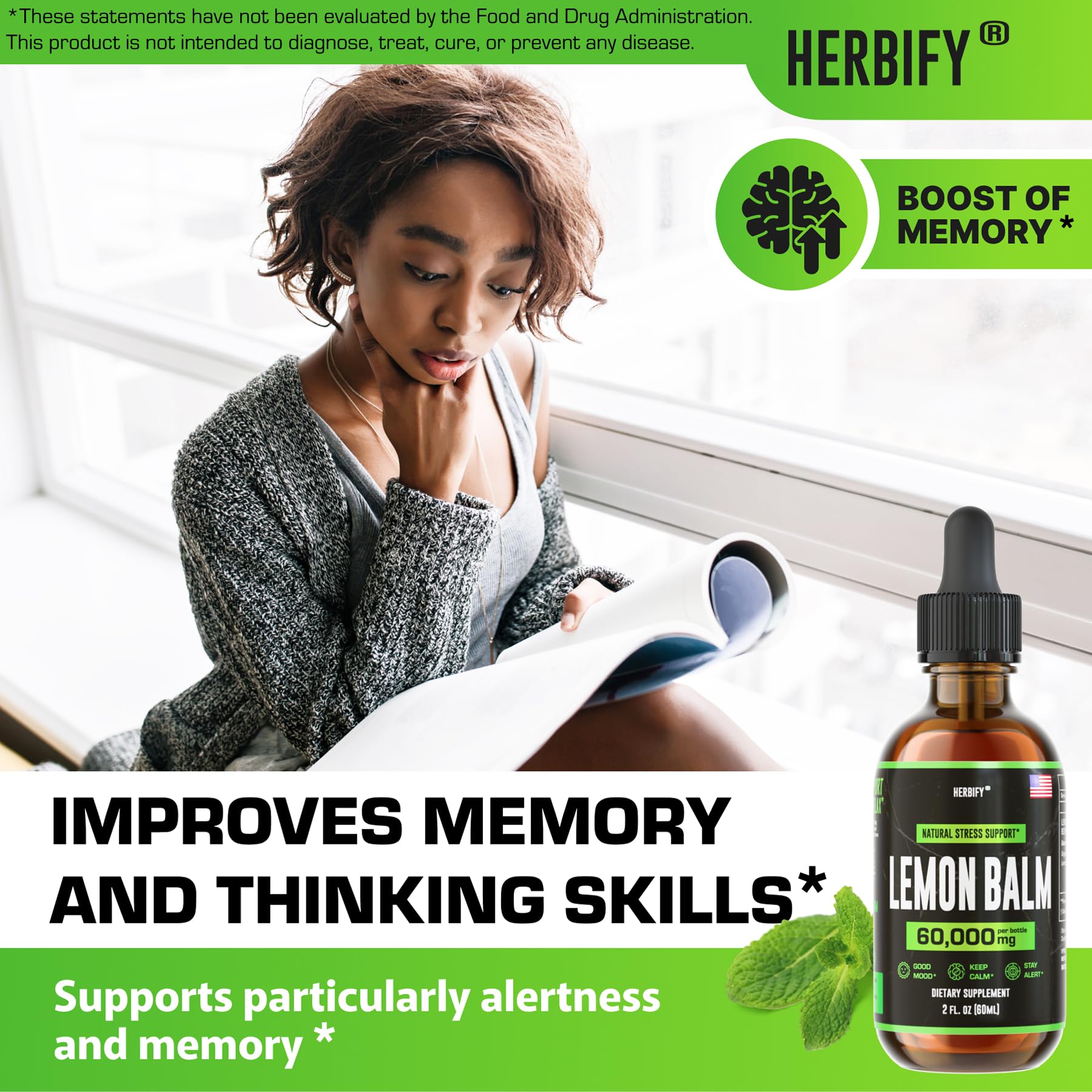 HERBIFY Lemon Balm Tincture - Melissa Officinalis Leaf Liquid Extract - Brain Support and Mood Boost - Lemon Balm Drops for Immune & Cognitive Support - 30 Days Supply - 2 Fl oz - PrimeBioHealth - canada supplements
