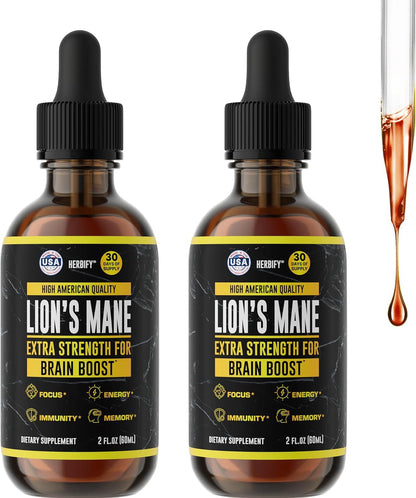 HERBIFY Lions Mane Supplement - Daily Mushroom Supplement for Memory, Focus & Clarity - Brain Booster - Lions Mane Tincture for Immune Support - 4 Fl oz - PrimeBioHealth - canada supplements