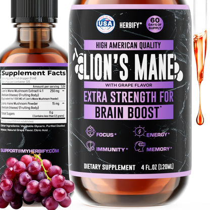 HERBIFY Lions Mane Supplement - Daily Mushroom Supplement for Memory, Focus & Clarity - Brain Booster - Lions Mane Tincture for Immune Support - 4 Fl oz - PrimeBioHealth - canada supplements