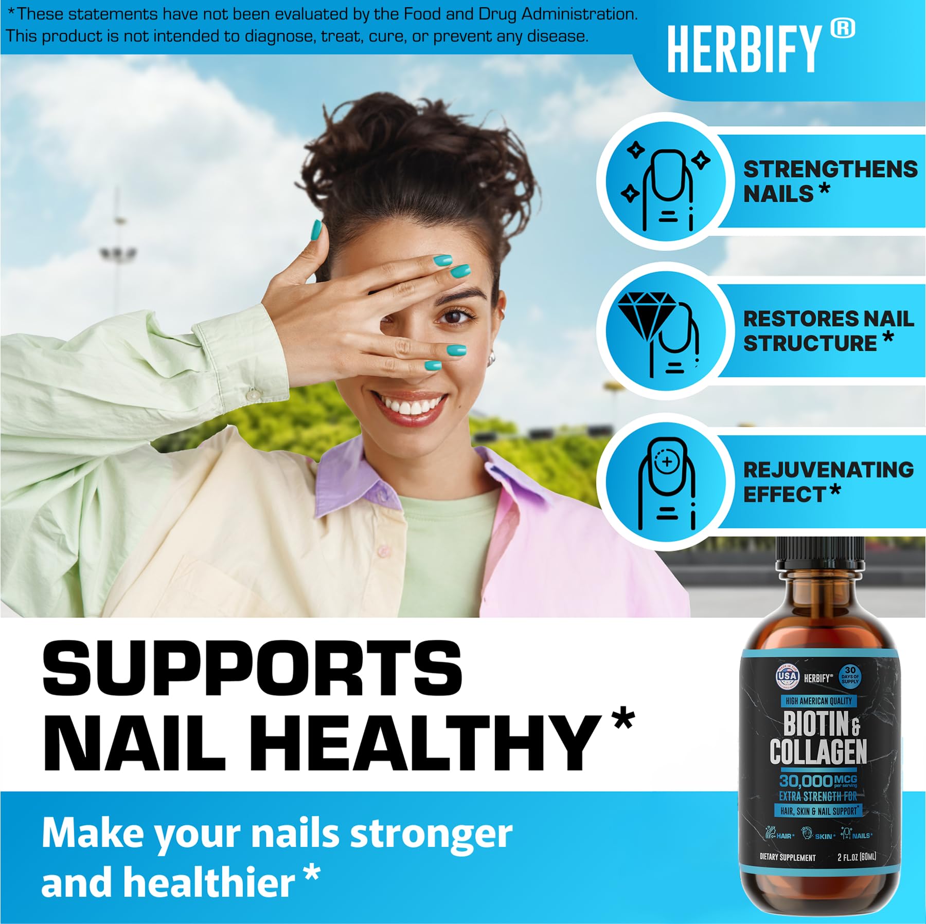 HERBIFY Liquid Biotin and Collagen Drops for Women & Men, 30 Days of Supply - Support Hair, Skin & Nails - Liquid Collagen for Women - 2 FL Oz Made in USA - PrimeBioHealth - canada supplements