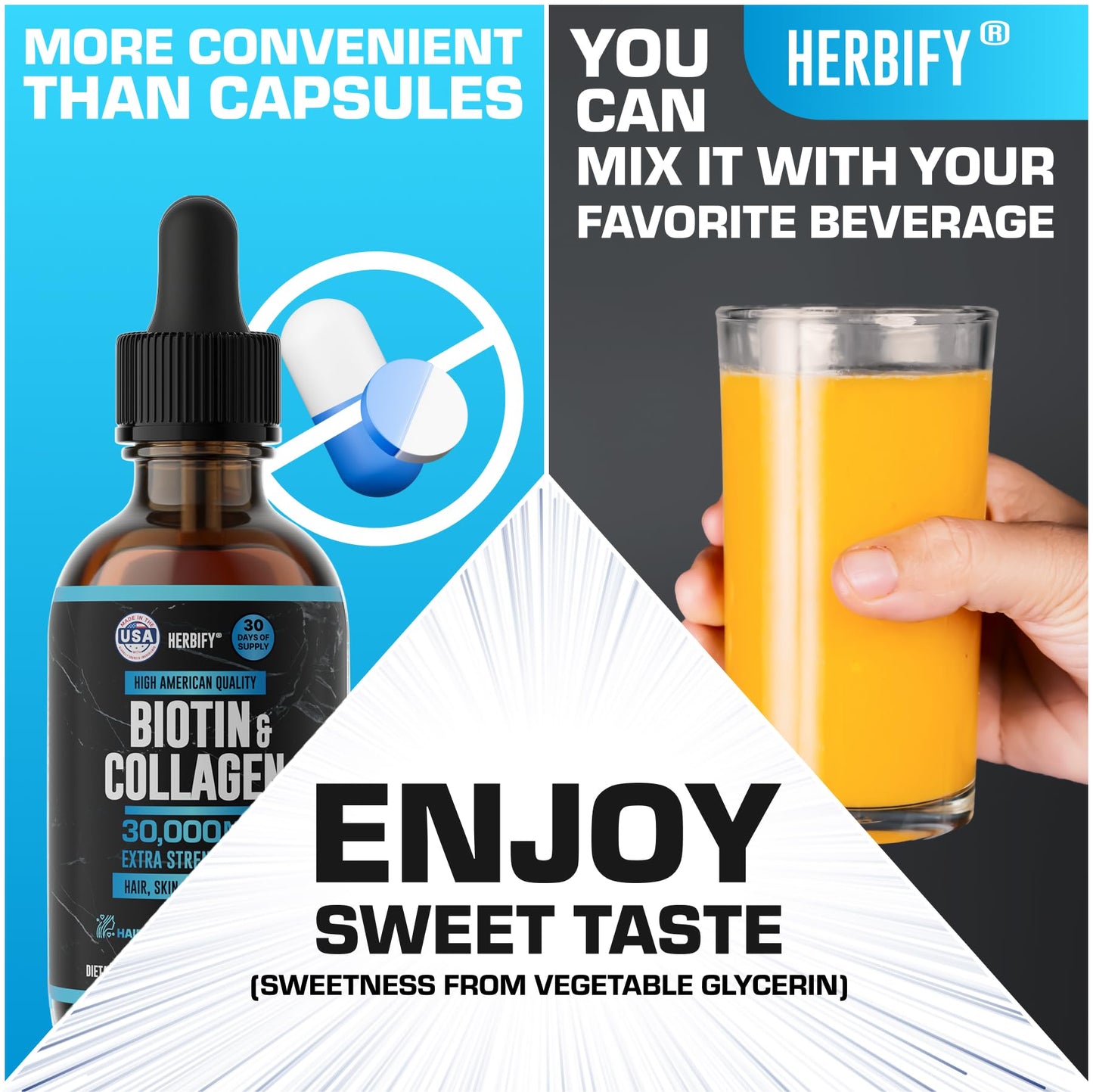 HERBIFY Liquid Biotin and Collagen Drops for Women & Men, 30 Days of Supply - Support Hair, Skin & Nails - Liquid Collagen for Women - 2 FL Oz Made in USA - PrimeBioHealth - canada supplements