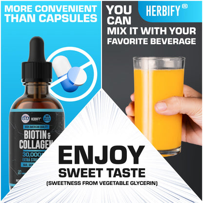HERBIFY Liquid Biotin and Collagen Drops for Women & Men, 30 Days of Supply - Support Hair, Skin & Nails - Liquid Collagen for Women - 2 FL Oz Made in USA - PrimeBioHealth - canada supplements