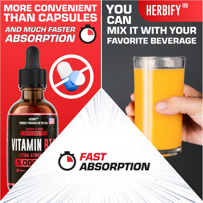 HERBIFY Vitamin B12 Methylated Multivitamin Energy Supplements for Women & Men - Liquid B12 Vitamins 5000 Mcg Methylcobalamin - Energy Support and Immune Health Liquid Vitamin - 30 Days Supply - 2 Oz - PrimeBioHealth - canada supplements