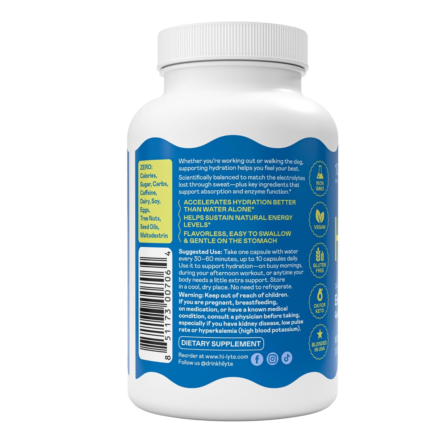 Hi-Lyte Unflavored Electrolyte Capsules - Hydration Support Supplement Tablets - Sodium, Potassium, Magnesium - 100 Servings - PrimeBioHealth - canada supplements