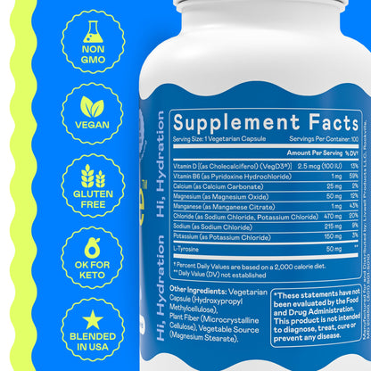 Hi-Lyte Unflavored Electrolyte Capsules - Hydration Support Supplement Tablets - Sodium, Potassium, Magnesium - 100 Servings - PrimeBioHealth - canada supplements