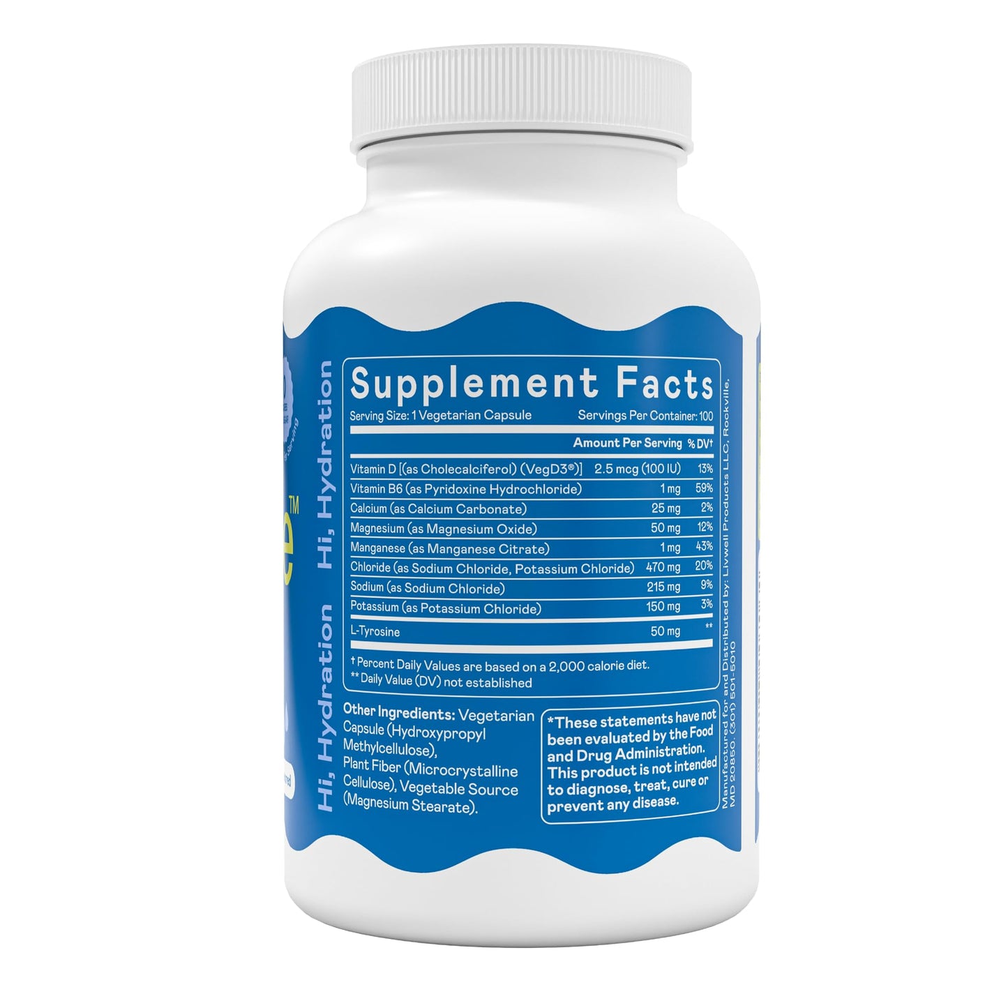 Hi-Lyte Unflavored Electrolyte Capsules - Hydration Support Supplement Tablets - Sodium, Potassium, Magnesium - 100 Servings - PrimeBioHealth - canada supplements