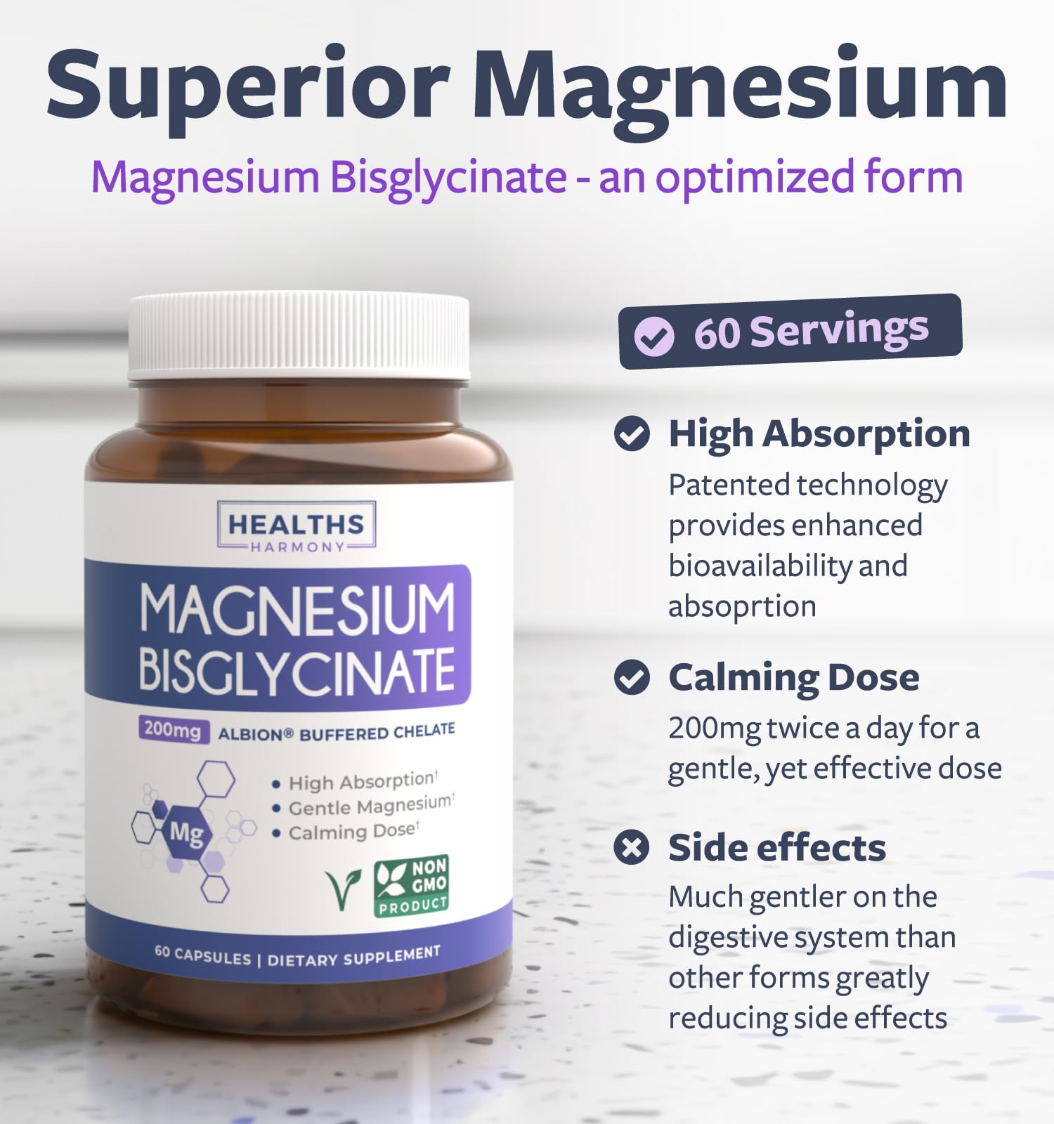 High Absorption Magnesium Bisglycinate Capsules - Clinically Validated Buffered and Chelated Magnesium Supplement - 1 Daily Vegan Capsule with Lab Verified Gentle 200mg Serving (4 Month Supply) - PrimeBioHealth - canada supplements
