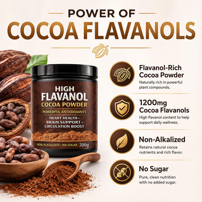 High Flavanol Cocoa Powder, Flavanol Rich Cocoa Powder– 1200mg Cocoa Flavanols – 10X More Flavanols – Supports Heart Health, Nitric Oxide & Energy - PrimeBioHealth - canada supplements