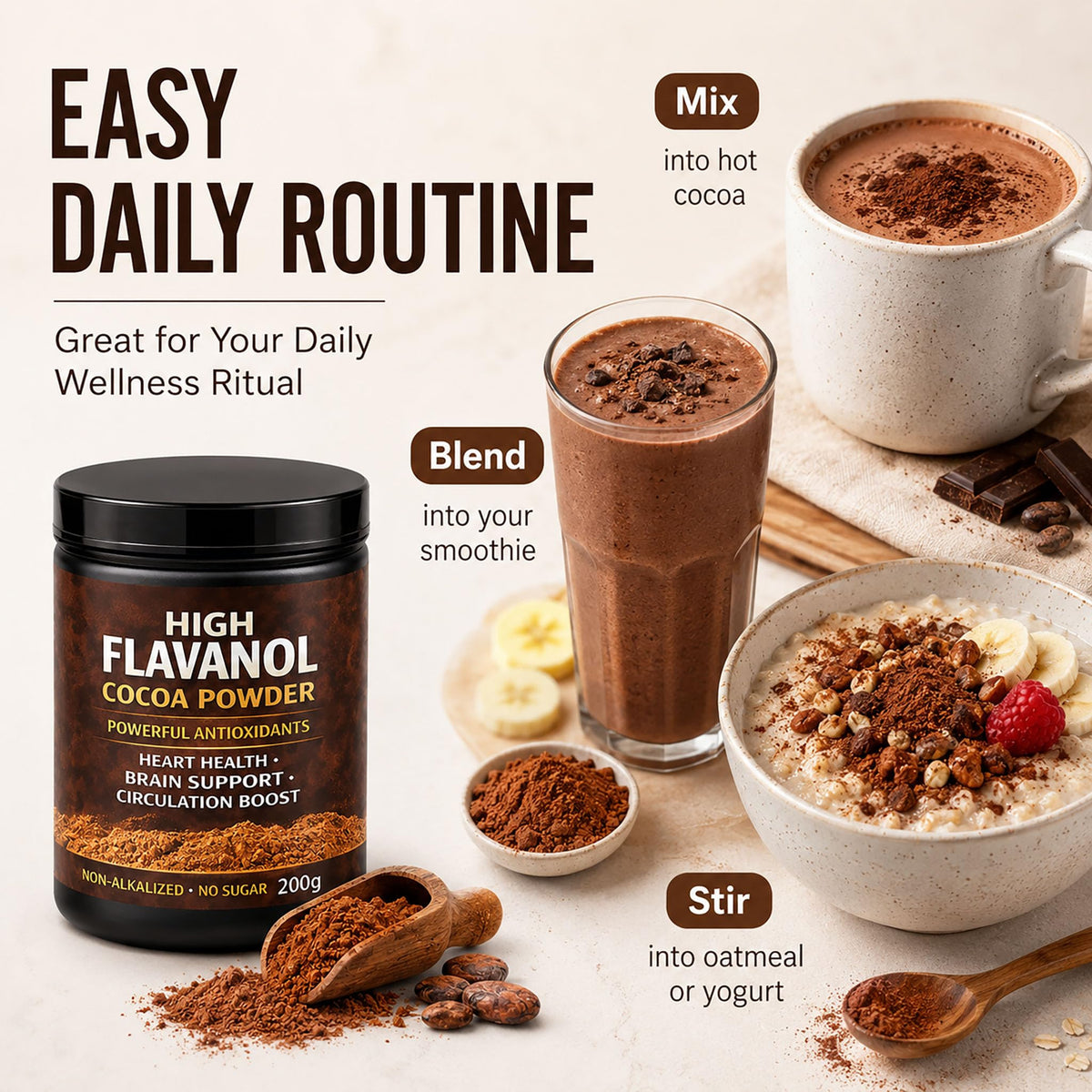 High Flavanol Cocoa Powder, Flavanol Rich Cocoa Powder– 1200mg Cocoa Flavanols – 10X More Flavanols – Supports Heart Health, Nitric Oxide & Energy - PrimeBioHealth - canada supplements