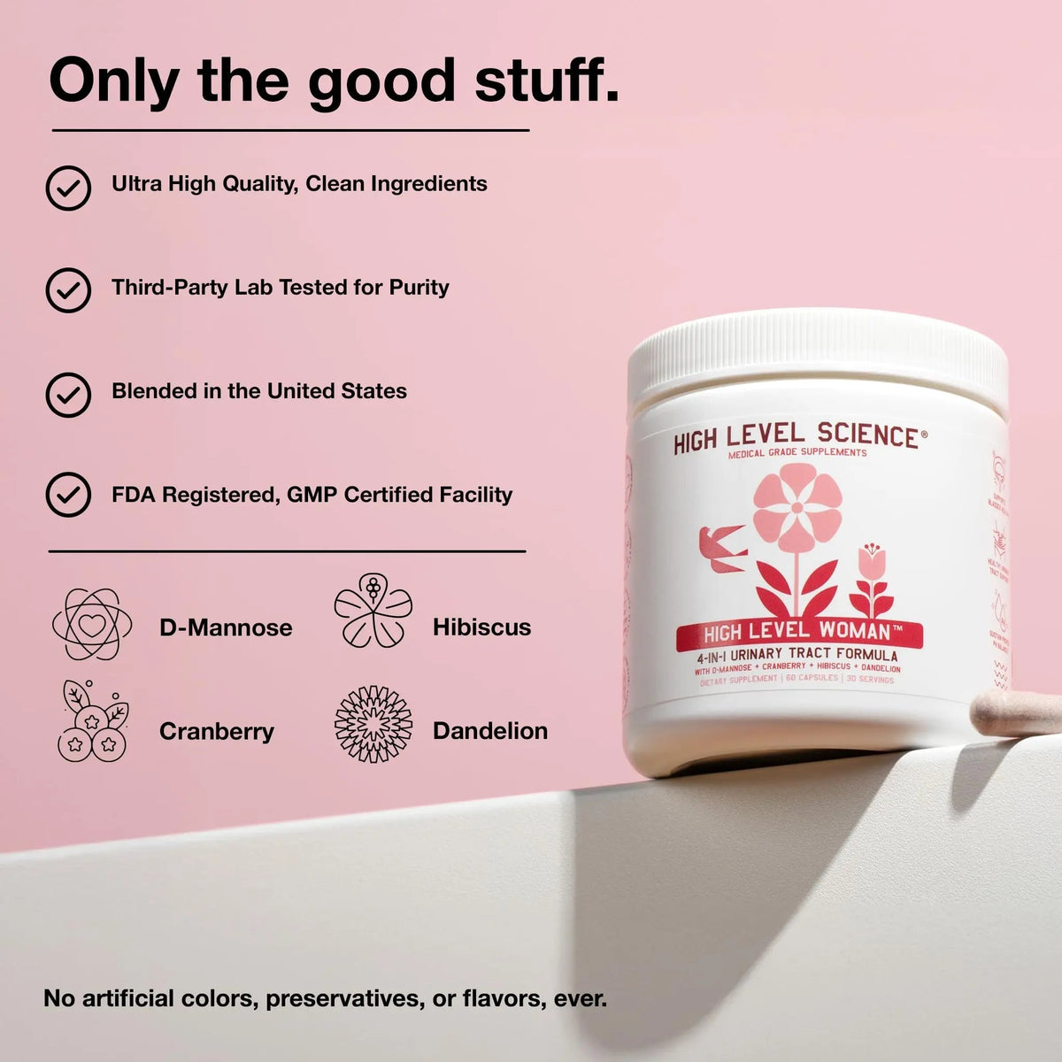 High Level D-Mannose 1000mg, Urinary Tract & Bladder Health Support, D Mannose Supplements for Women, Cranberry, Hibiscus & Dandelion, Utri Cleanse, 60 Capsules, Vegetarian, Gluten Free - PrimeBioHealth - canada supplements
