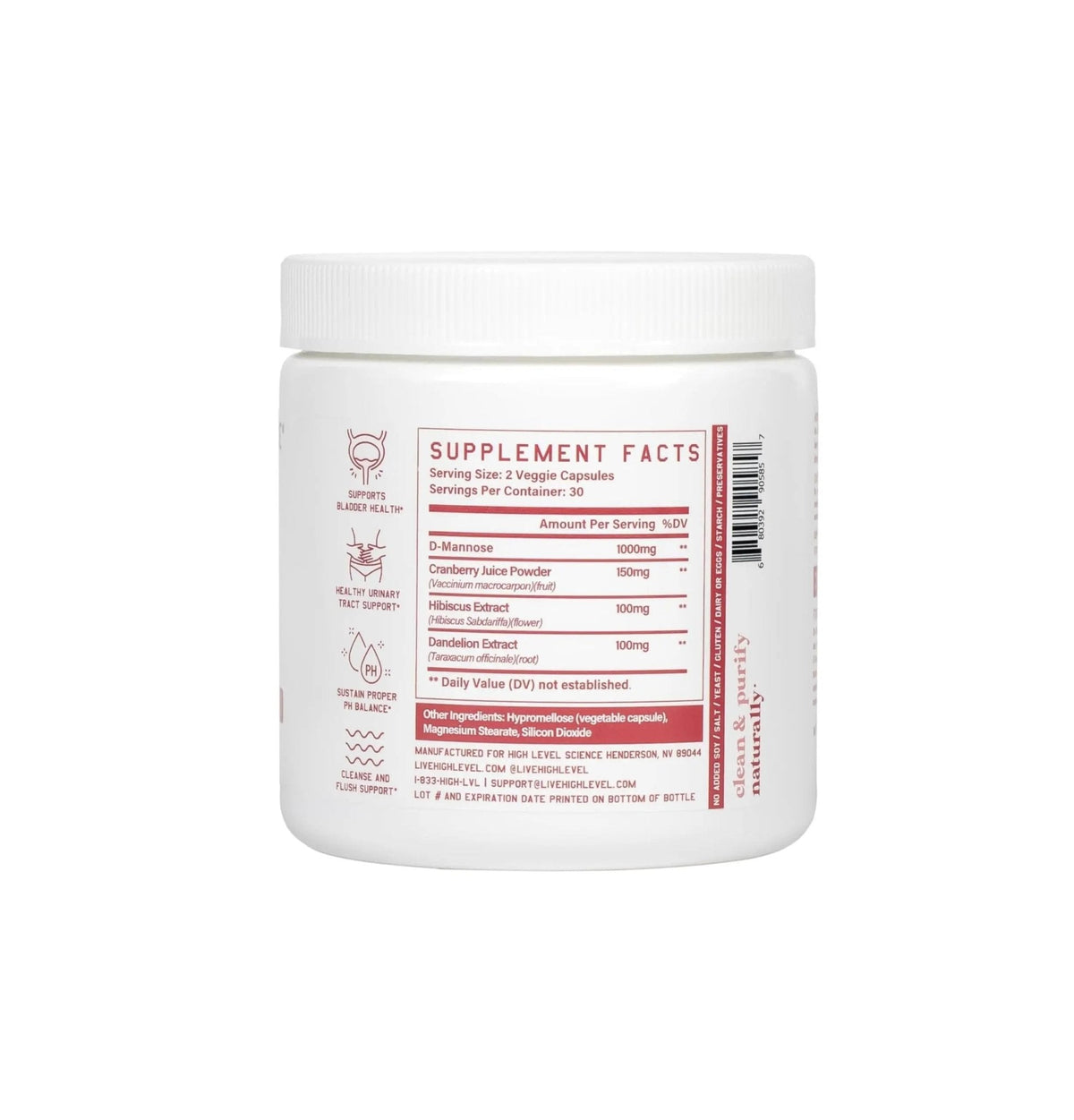 High Level D-Mannose 1000mg, Urinary Tract & Bladder Health Support, D Mannose Supplements for Women, Cranberry, Hibiscus & Dandelion, Utri Cleanse, 60 Capsules, Vegetarian, Gluten Free - PrimeBioHealth - canada supplements