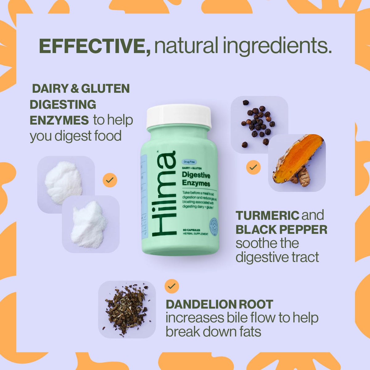 Hilma Digestive Enzymes for Women, Bloating Relief with Turmeric, Dandelion Root and Gluten Digestive Enzymes, Natural Gluten - PrimeBioHealth - canada supplements