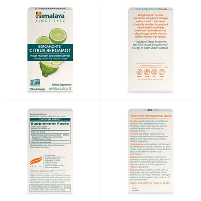 Himalaya Citrus Bergamot, Herbal Supplement for Daily Wellness, Vegan, Gluten Free, 500 mg Bergamonte® Extract, 60 Capsules - PrimeBioHealth - canada supplements