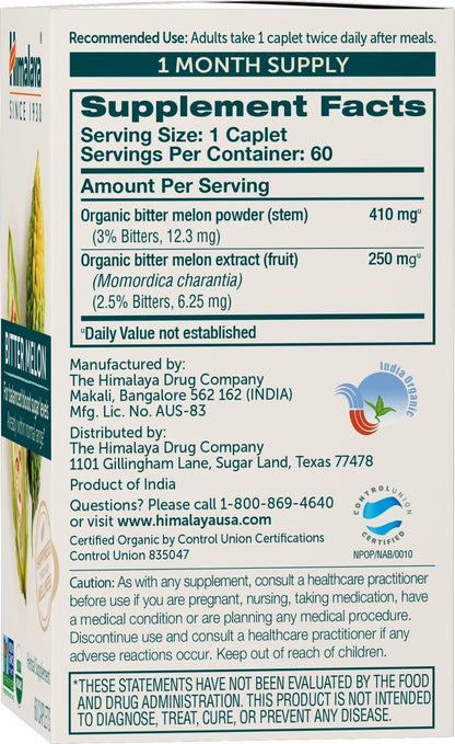 Himalaya Organic Bitter Melon - Herbal Glucose Metabolism Support - USDA Organic, Non-GMO, Vegan, Gluten Free - PrimeBioHealth - canada supplements