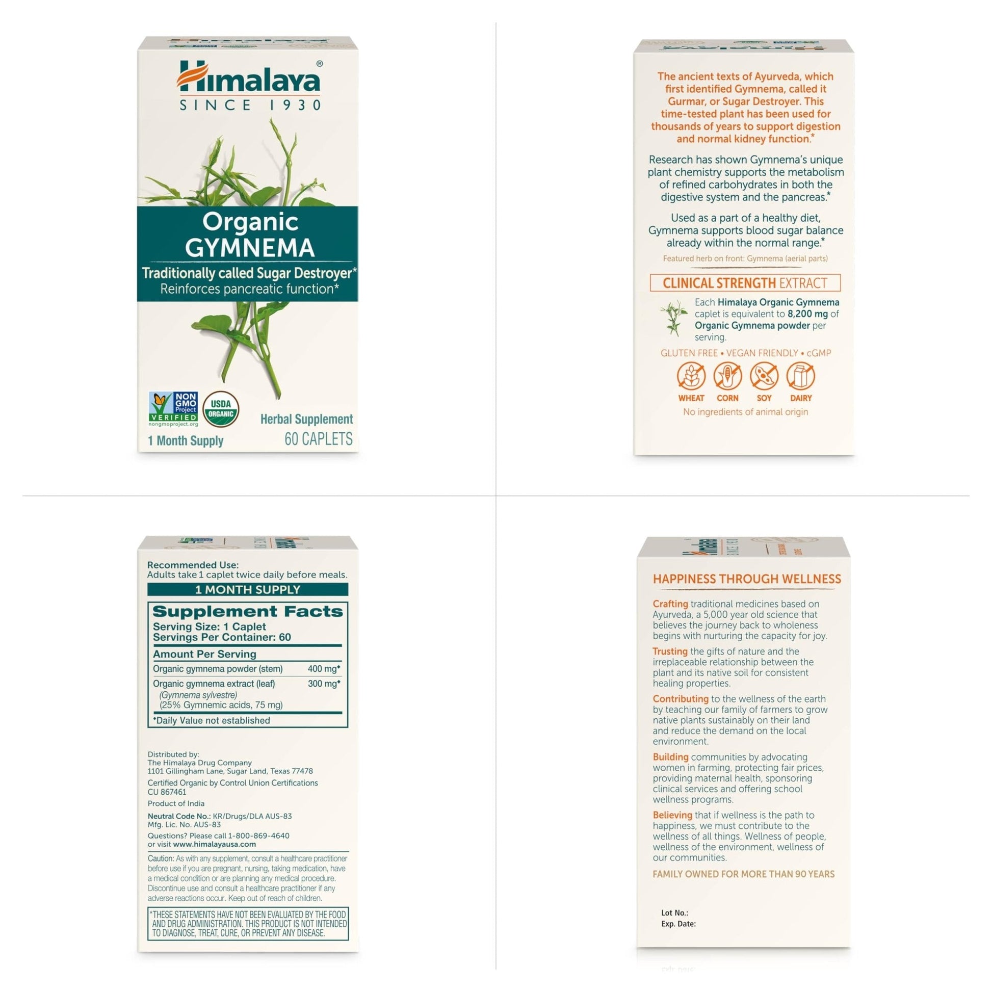 Himalaya Organic Gymnema Sylvestre – Herbal Glucose Metabolism Support - USDA Organic, Non-GMO, Vegan, Gluten Free, Additive Free, 700 mg, 60 Caplets - PrimeBioHealth - canada supplements