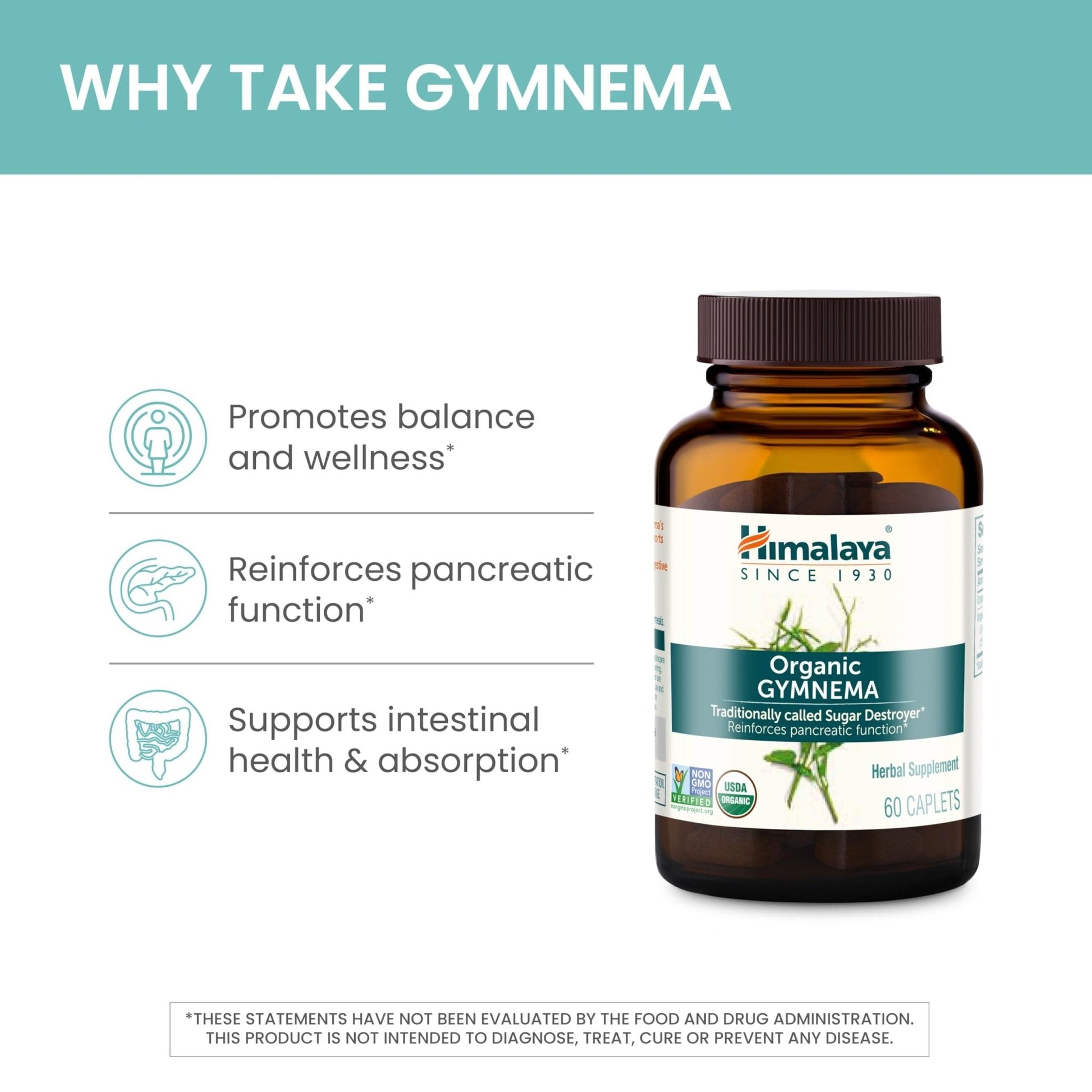 Himalaya Organic Gymnema Sylvestre – Herbal Glucose Metabolism Support - USDA Organic, Non-GMO, Vegan, Gluten Free, Additive Free, 700 mg, 60 Caplets - PrimeBioHealth - canada supplements