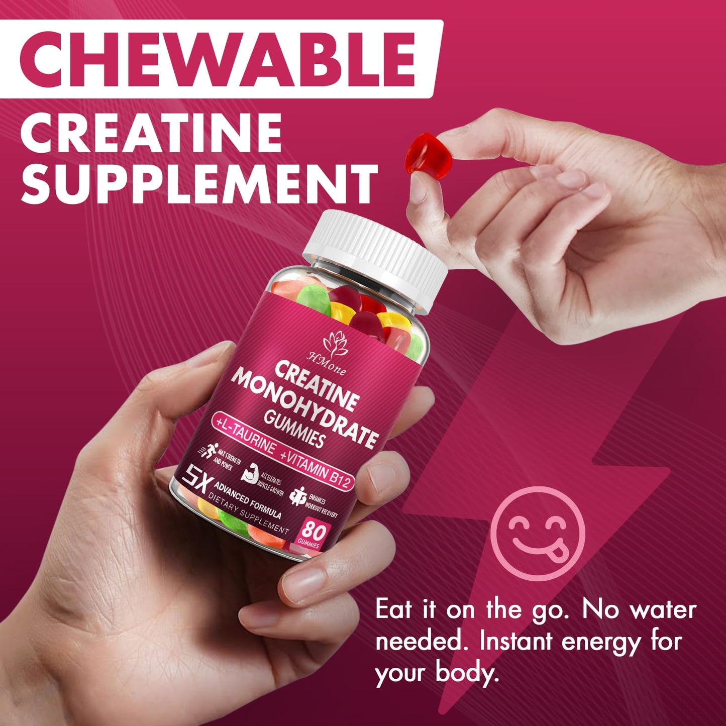 HMone Creatine Monohydrate Gummies - 5g for Men & Women, 160 Count and Creatine Chewable Supplements for Muscle Gain, Muscle Strength, Energy Boost - PrimeBioHealth - canada supplements
