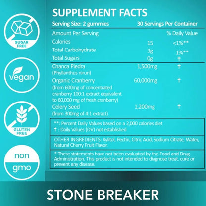 Holistic MD Stone Breaker Chanca Piedra 1,500mg Gummies Kidney Stones Cleanse Gallbladder Formula | Plus Cranberry Extract Might Help Urinary Tract Flush Impurities | Fast Absorption Sugar Free 60ct - PrimeBioHealth - canada supplements