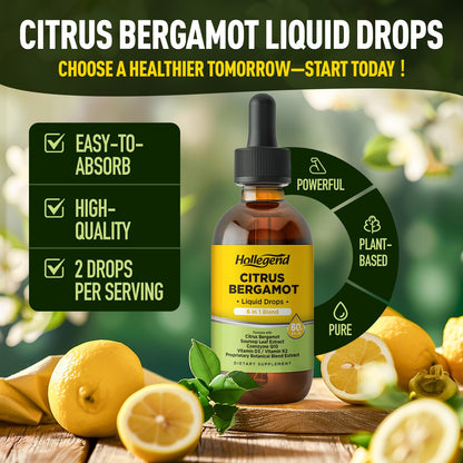 HOLLEGEND Citrus Bergamot Liquid Drops, Organic Citrus Bergamot 1000mg Supplement, Plus Soursop, CoQ10, Vitamin D3, K2, - PrimeBioHealth - canada supplements