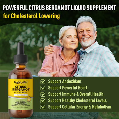 HOLLEGEND Citrus Bergamot Liquid Drops, Organic Citrus Bergamot 1000mg Supplement, Plus Soursop, CoQ10, Vitamin D3, K2, - PrimeBioHealth - canada supplements