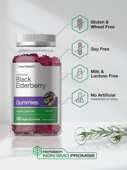 Horbaach Black Elderberry Gummies | 120 Count | Sambucus Extract | with Zinc and Vitamin C | Berry Flavor | Vegan, Non-GMO - PrimeBioHealth - canada supplements