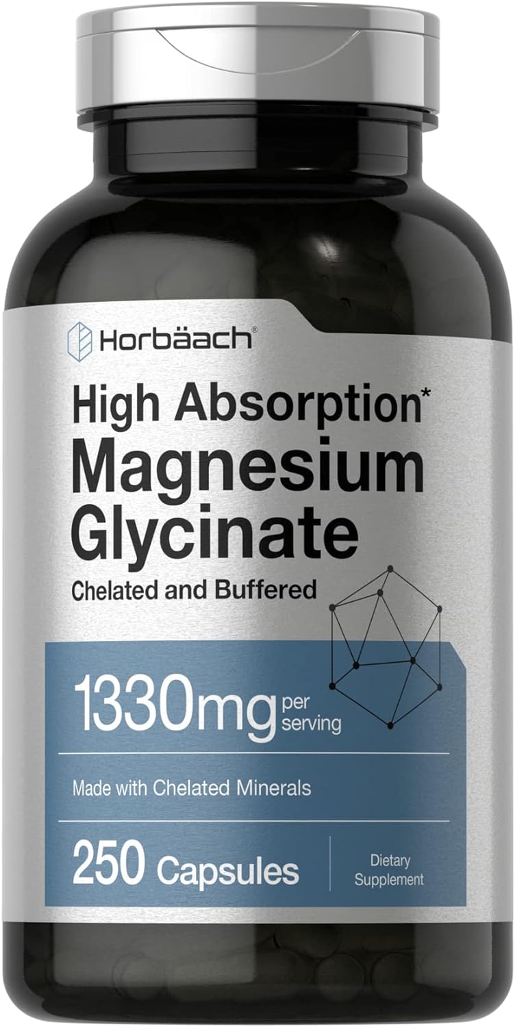 Horbaach Magnesium Glycinate 1330mg | 250 Capsules | Buffered with Chelated Minerals | 240 mg per Serving | Non-GMO, Gluten Free Supplement - PrimeBioHealth - canada supplements