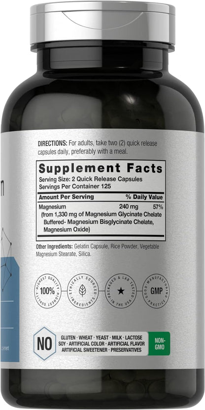 Horbaach Magnesium Glycinate 1330mg | 250 Capsules | Buffered with Chelated Minerals | 240 mg per Serving | Non-GMO, Gluten Free Supplement - PrimeBioHealth - canada supplements
