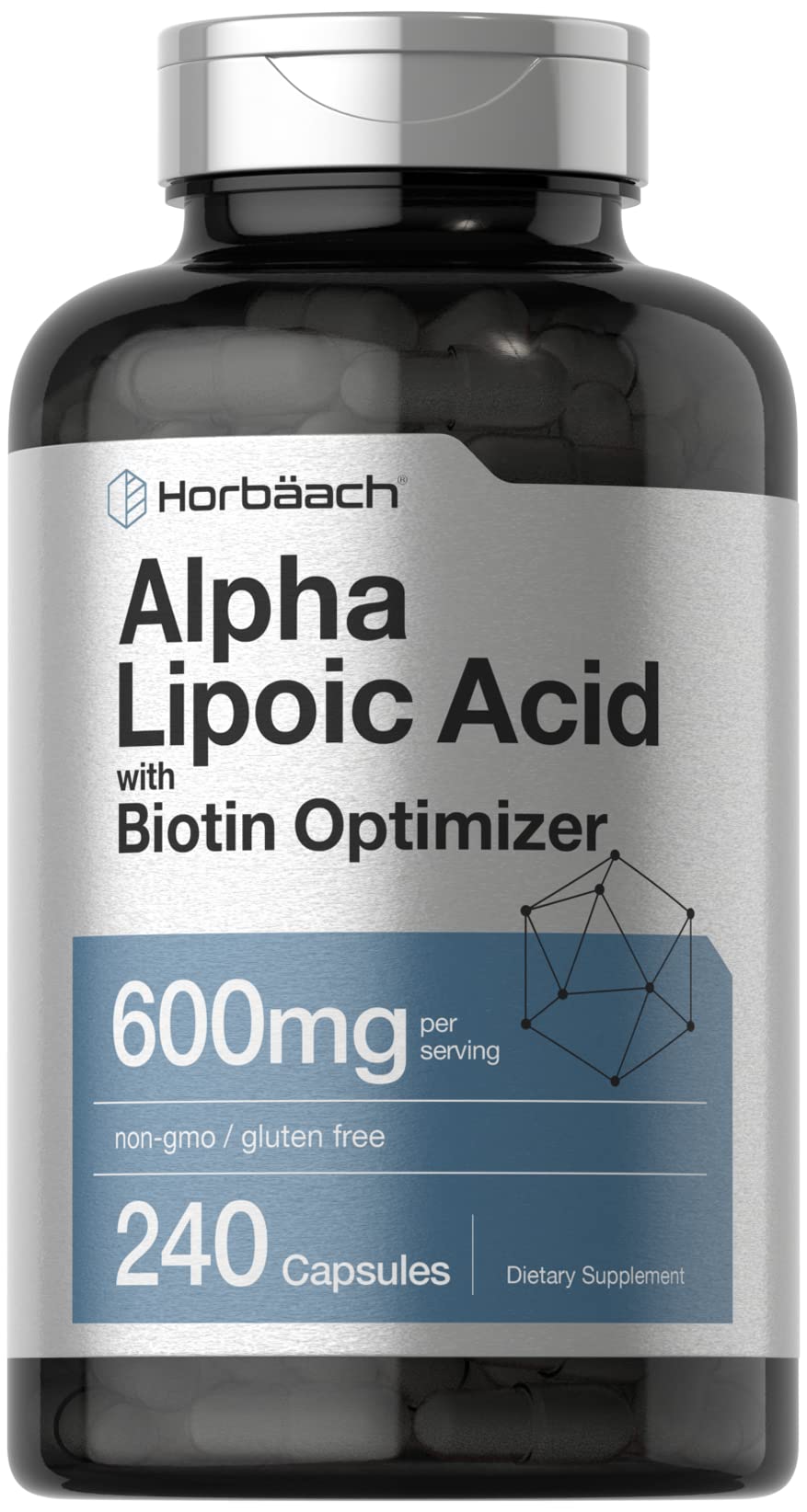 Horbäach Alpha Lipoic Acid 600mg | 240 Capsules | with Biotin Optimizer | Non-GMO and Gluten Free Supplement - PrimeBioHealth - canada supplements
