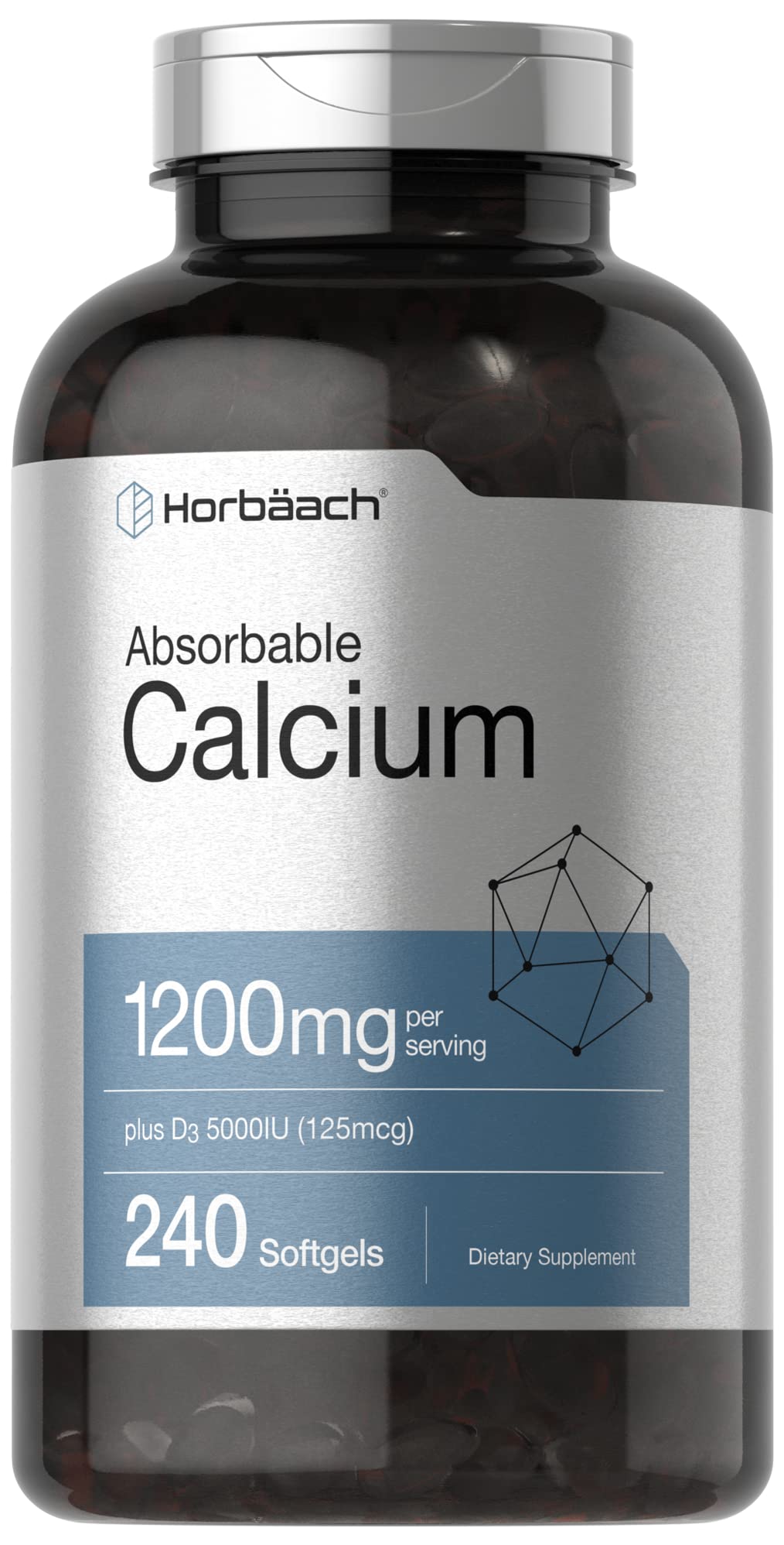 Horbäach Calcium 1200 mg with Vitamin D3 | 240 Softgels | 5000 IU Vitamin D3 | Absorbable Calcium Supplement for Women and Men - PrimeBioHealth - canada supplements