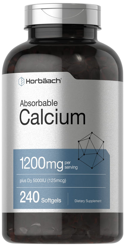 Horbäach Calcium 1200 mg with Vitamin D3 | 240 Softgels | 5000 IU Vitamin D3 | Absorbable Calcium Supplement for Women and Men - PrimeBioHealth - canada supplements