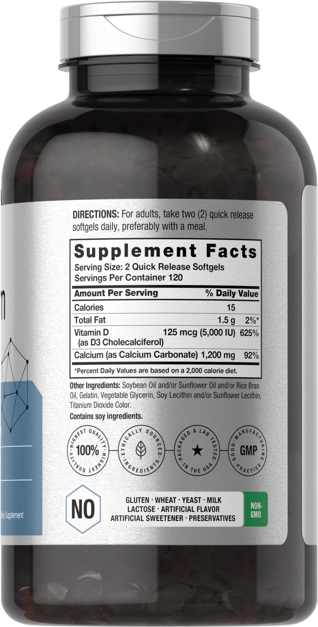 Horbäach Calcium 1200 mg with Vitamin D3 | 240 Softgels | 5000 IU Vitamin D3 | Absorbable Calcium Supplement for Women and Men - PrimeBioHealth - canada supplements