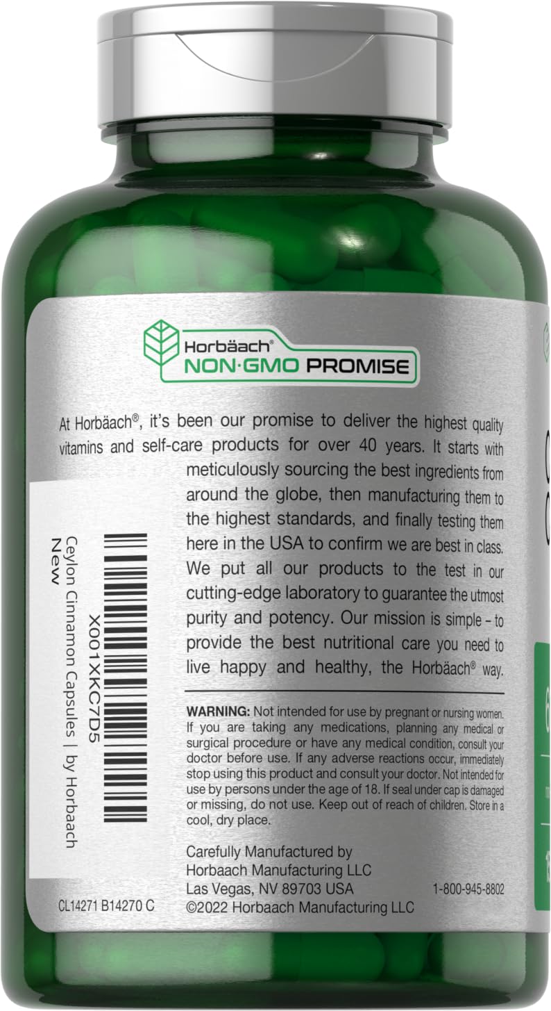 Horbäach Ceylon Cinnamon Supplement | 150 Capsules | Herbal Extract Pills | Non-GMO & Gluten Free - PrimeBioHealth - canada supplements