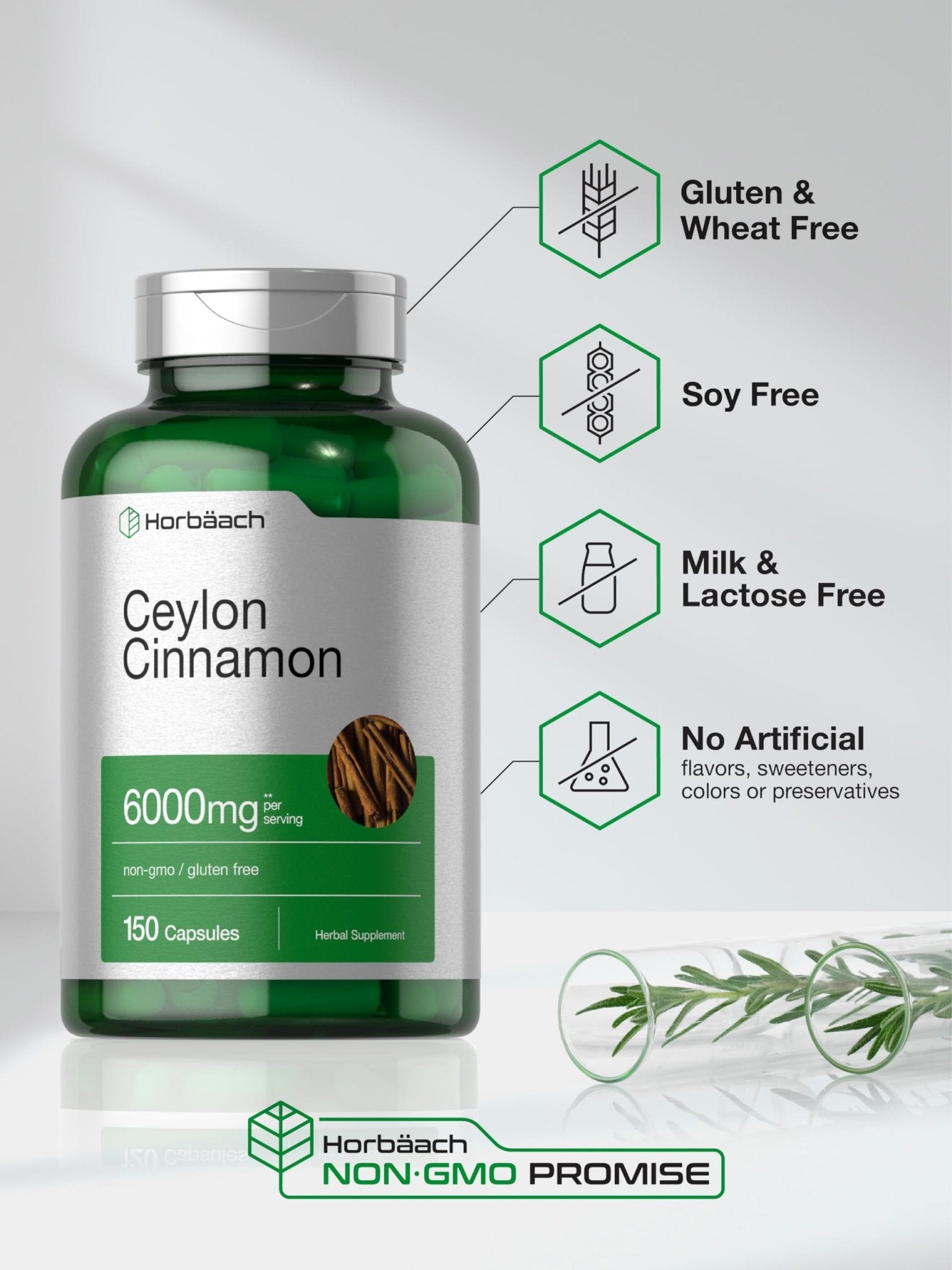 Horbäach Ceylon Cinnamon Supplement | 150 Capsules | Herbal Extract Pills | Non-GMO & Gluten Free - PrimeBioHealth - canada supplements