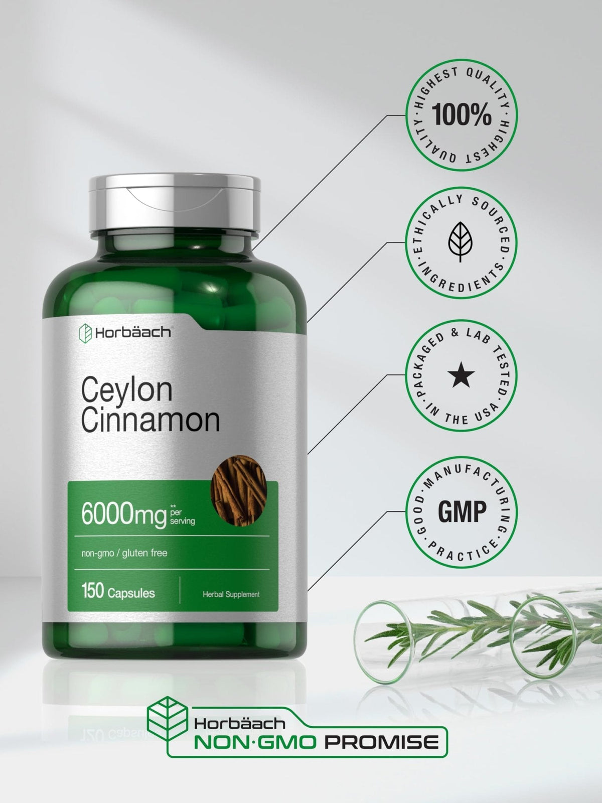 Horbäach Ceylon Cinnamon Supplement | 150 Capsules | Herbal Extract Pills | Non-GMO & Gluten Free - PrimeBioHealth - canada supplements