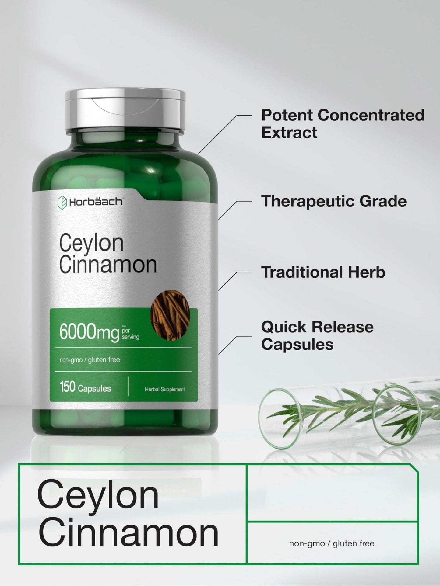 Horbäach Ceylon Cinnamon Supplement | 150 Capsules | Herbal Extract Pills | Non-GMO & Gluten Free - PrimeBioHealth - canada supplements